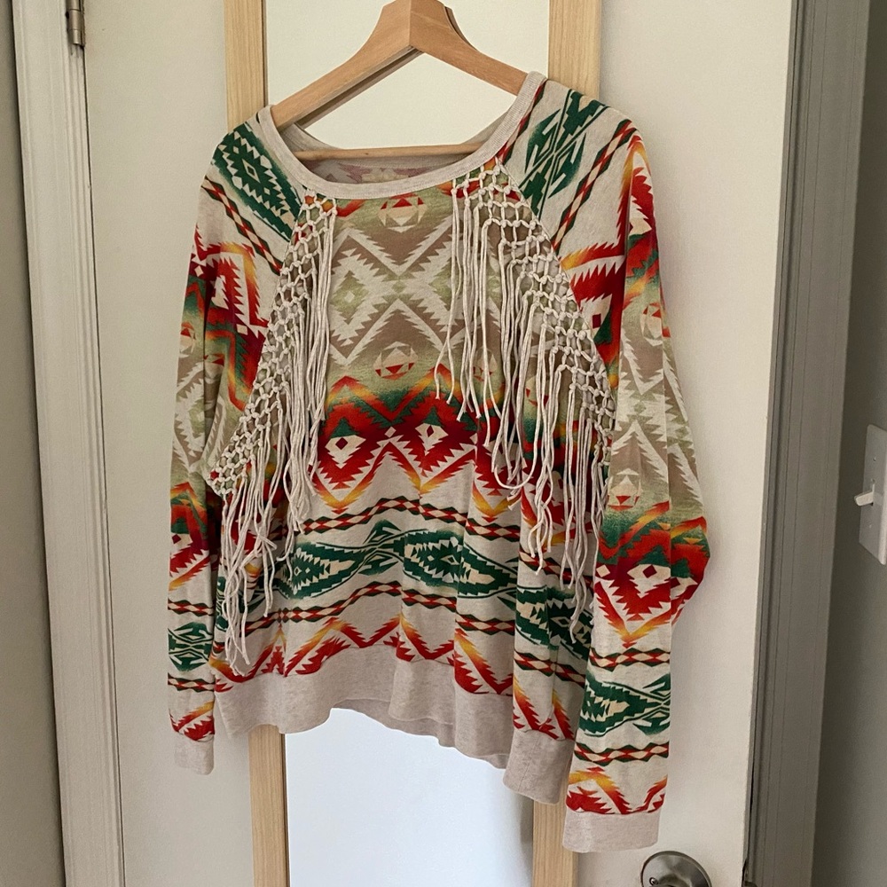 Denim and Supply Colorful Fringe Sweatshirt